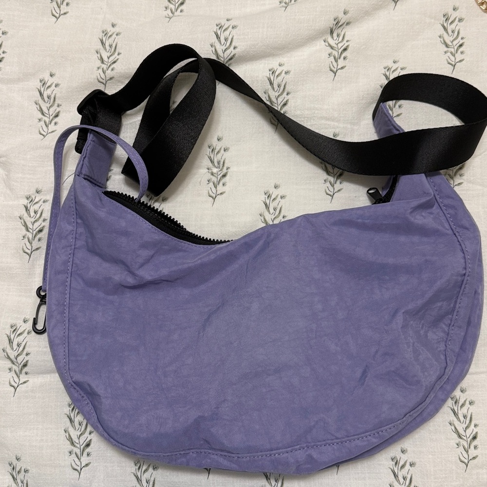 Purple Crossbody crescent Bag with Black Strap